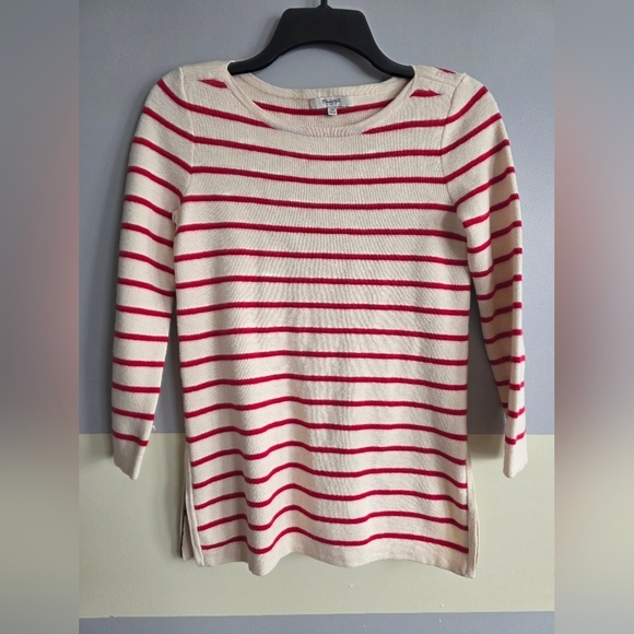 Madewell Sweaters - Madewell Red Cream Striped Knit Top Side Zip XS Extra Small